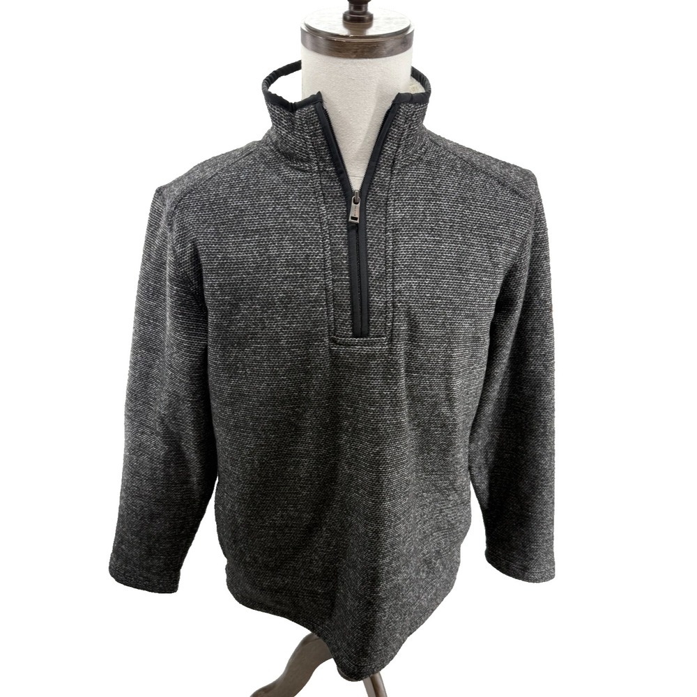 Orvis Mens Quarter Zip Pullover Charcoal Grey Textured Knit Shearling Lined Med